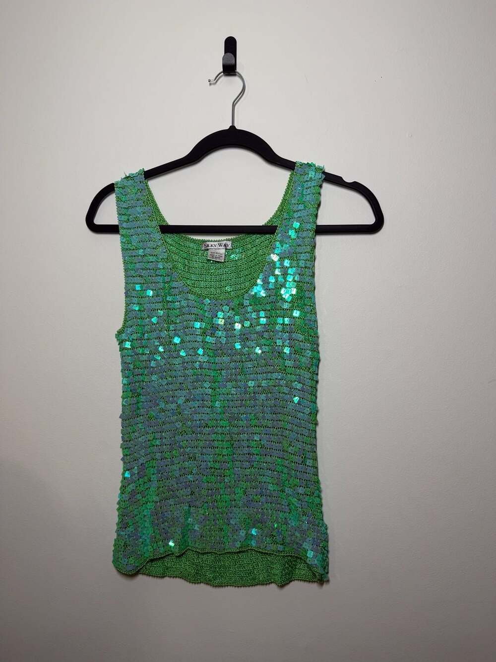 Silky Way Y2K Green Sequin Knit Tank Top Hannah Montana Zara Larsson